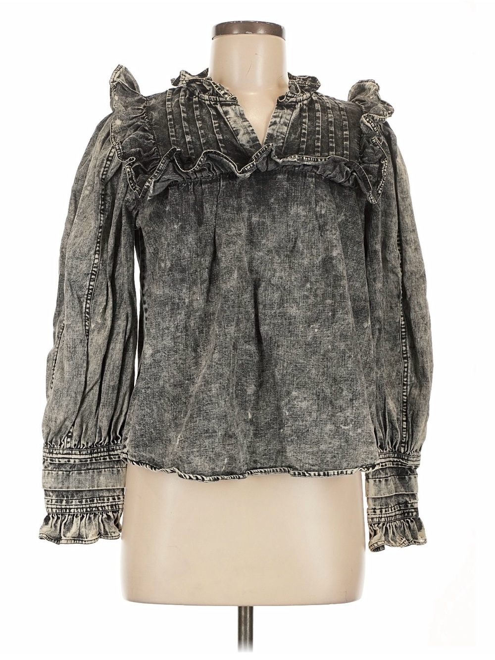 Sea New York Washed Black Ruffle Yoke Blouse